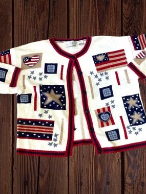 Design Options by Philip & Jane Gordon Women’s Cardigan Sweater Patriotic Large